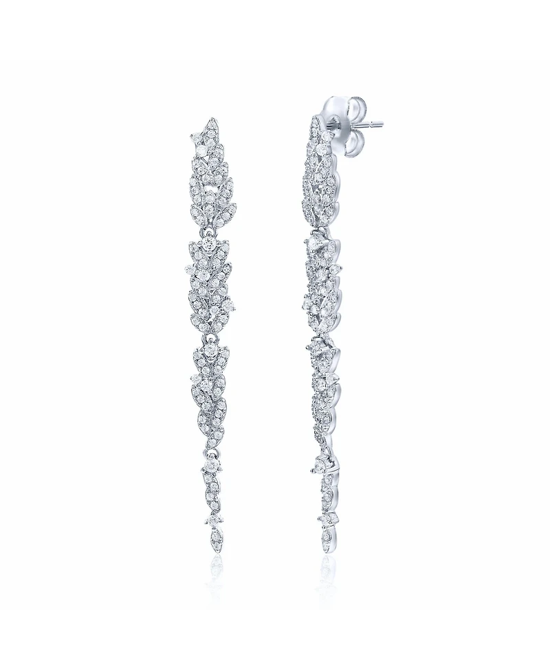 Suzy Levian New York Gala Collection Sterling Silver Cubic Zirconia Pave Leaf Drop Earrings