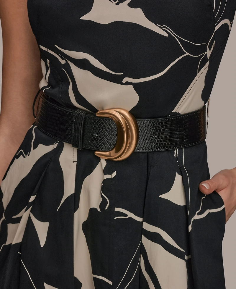 Donna Karan New York Women's Sleeveless Square Neck Floral A-Line Midi Dress