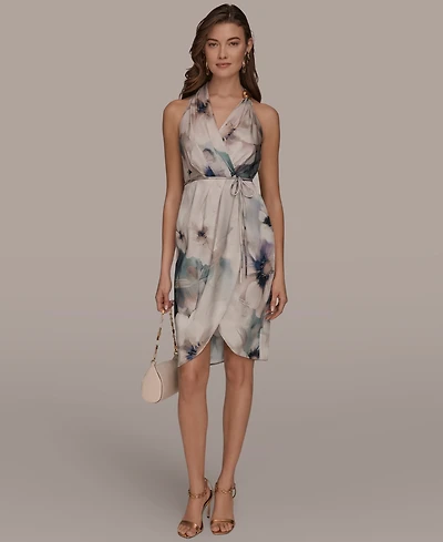 Donna Karan New York Women's Sleeveless Floral V-Neck Sheath Dress
