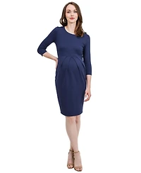 Hello Miz Maternity 3/4 Sleeve Round Neck Front Pleat Dress