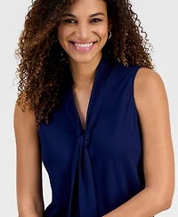 Kasper Women's Solid Sleeveless Tie-Neck Blouse, Regular & Petite