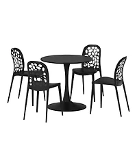 WestinTrends 5-Piece Outdoor Indoor Metal Patio Dining Table Set With Stackable Polypropylene Side Chairs