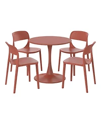 WestinTrends 5-Piece Round Metal Bistro Dining Table Set And Stackable Resin Patio Dining Side Chairs