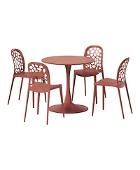 WestinTrends 5-Piece Outdoor Indoor Metal Patio Dining Table Set With Stackable Polypropylene Patio Side Chairs