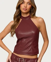 Edikted Womens Alba Faux Leather High Neck Top