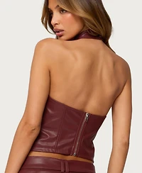 Edikted Womens Alba Faux Leather High Neck Top