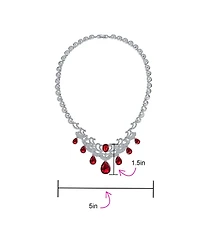 Bling Jewelry Art Deco Style Ruby Red Cz Cubic Zirconia Statement Bib Necklace and Teardrop Earrings Jewelry Set