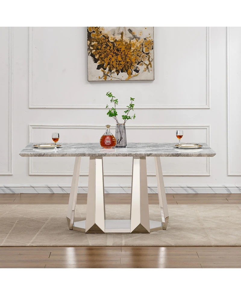 Streamdale Furniture + 70" + Faux Marble + Mirrored Base + Dining Table
