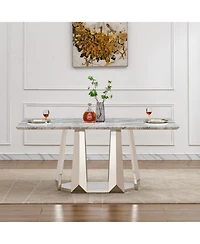Streamdale Furniture + 70" + Faux Marble + Mirrored Base + Dining Table