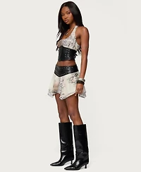 Edikted Women's Letta Printed Chiffon Faux Leather Top