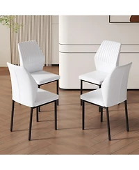 Streamdale Furniture Luxury White Pu Dining Chairs - Set of 4 Black Metal Legs