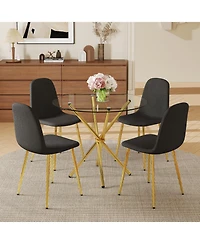 Streamdale Furniture Modern Luxe 4-Piece Dining Set - Round Glass Table & Black-Gold Chairs