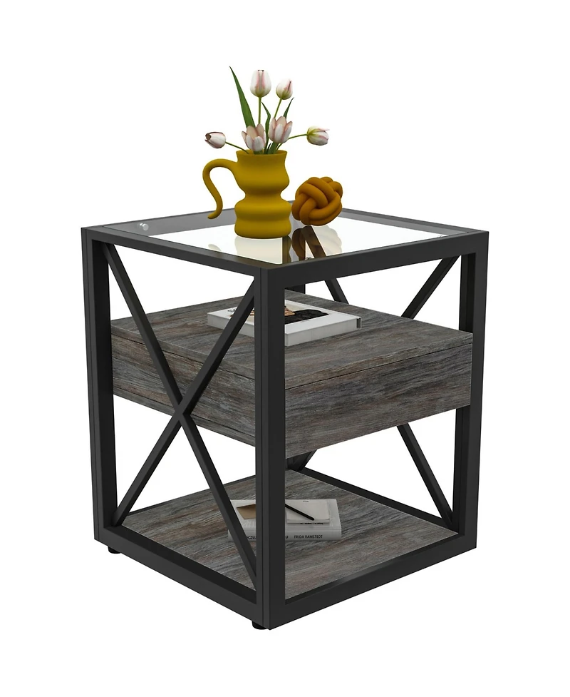 Streamdale Furniture Modern End Table with Drawer - Rustic Nightstand