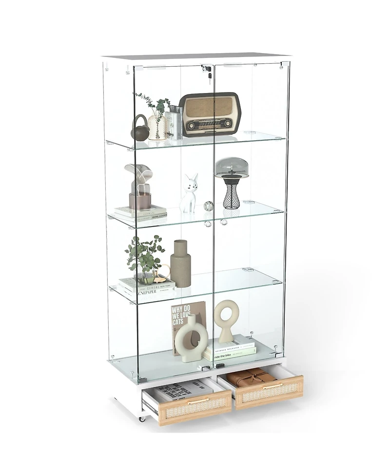 Streamdale Furniture Streamdale Modern Glass Display Cabinet w/ Drawers & Led Lights