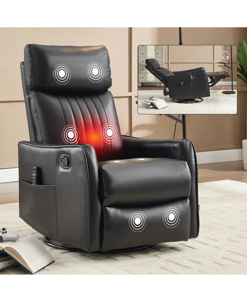 Streamdale Furniture Faux Leather Massage Recliner Rocker Swivel Chair
