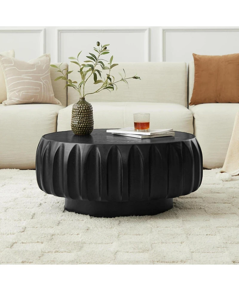 Streamdale Furniture Round Solid Wood Carved Coffee Table with Elegant Sculptural Design