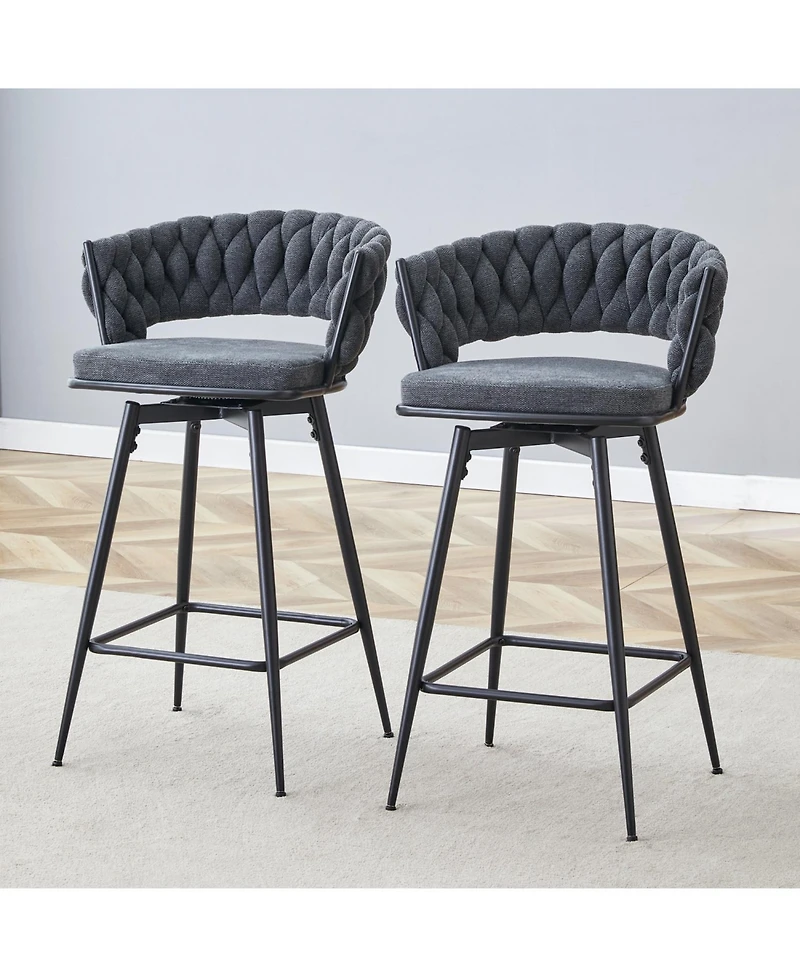 Streamdale Furniture Rotating Stools - Cotton Linen Cushions Black Iron Frame