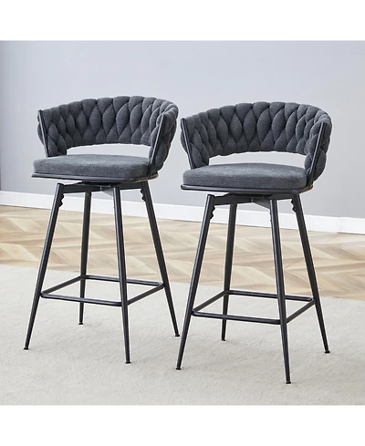 Streamdale Furniture Rotating Stools - Cotton Linen Cushions Black Iron Frame