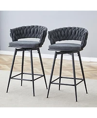 Streamdale Furniture Rotating Stools - Cotton Linen Cushions Black Iron Frame