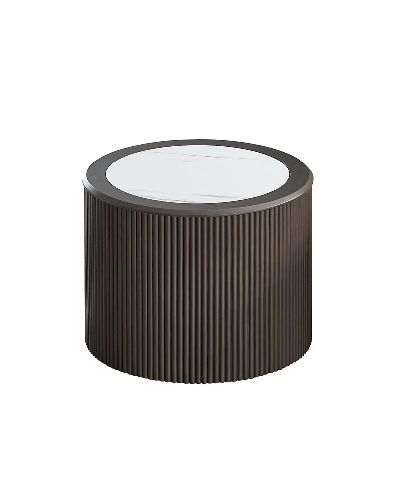 Streamdale Furniture Marble Coffee Table - Round End Table - Dark Brown