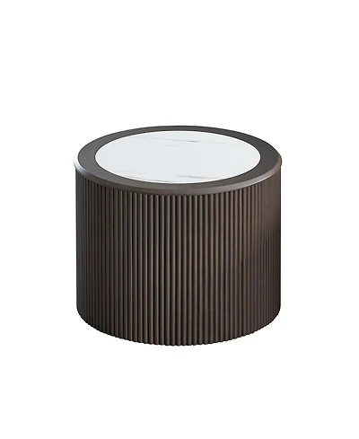 Streamdale Furniture Marble Coffee Table - Round End Table - Dark Brown