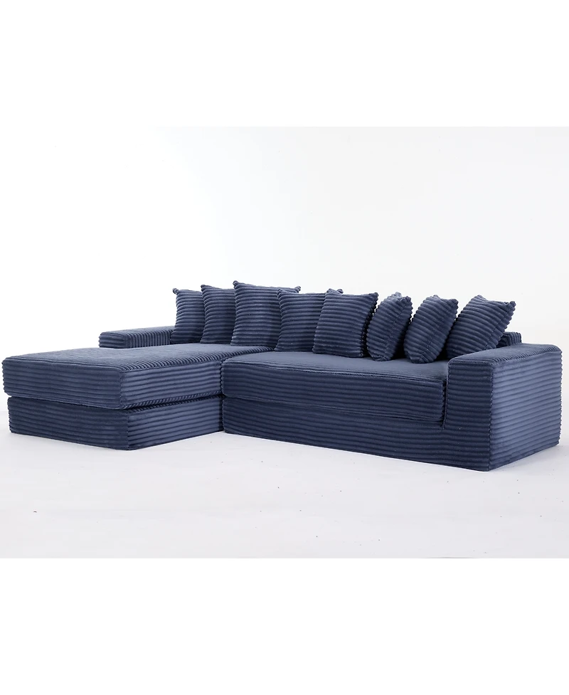 Streamdale Furniture Streamdale Oversize Cloud Couch L-Shape Sleeper Sofa Bed, 8 Pillows, Corduroy, Blue