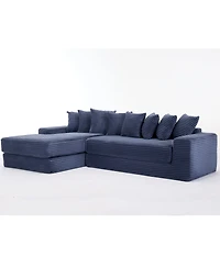 Streamdale Furniture Streamdale Oversize Cloud Couch L-Shape Sleeper Sofa Bed, 8 Pillows, Corduroy, Blue