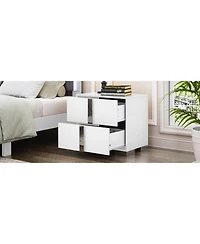 Streamdale Elegant White Mirrored Nightstand with 2 Drawers