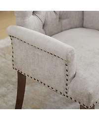 Streamdale Furniture Beige Chenille Dining Chair, Tufted, Wood Legs