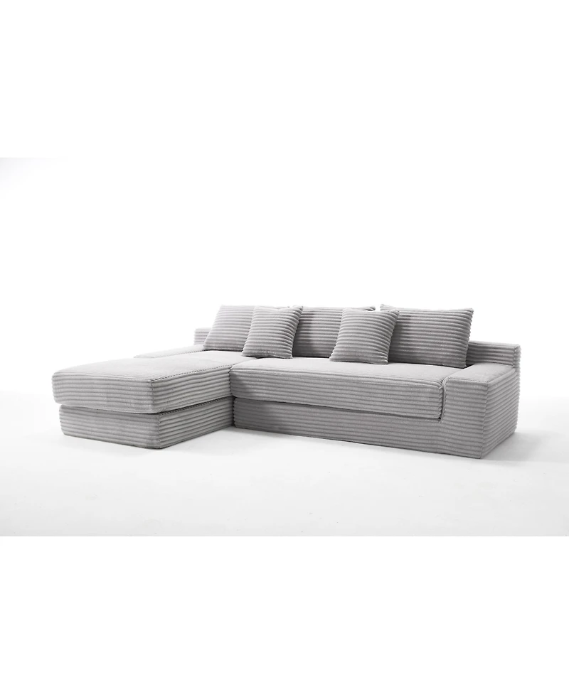 Streamdale Furniture L-Shaped Corduroy Sectional Sofa Bed - Light Gray
