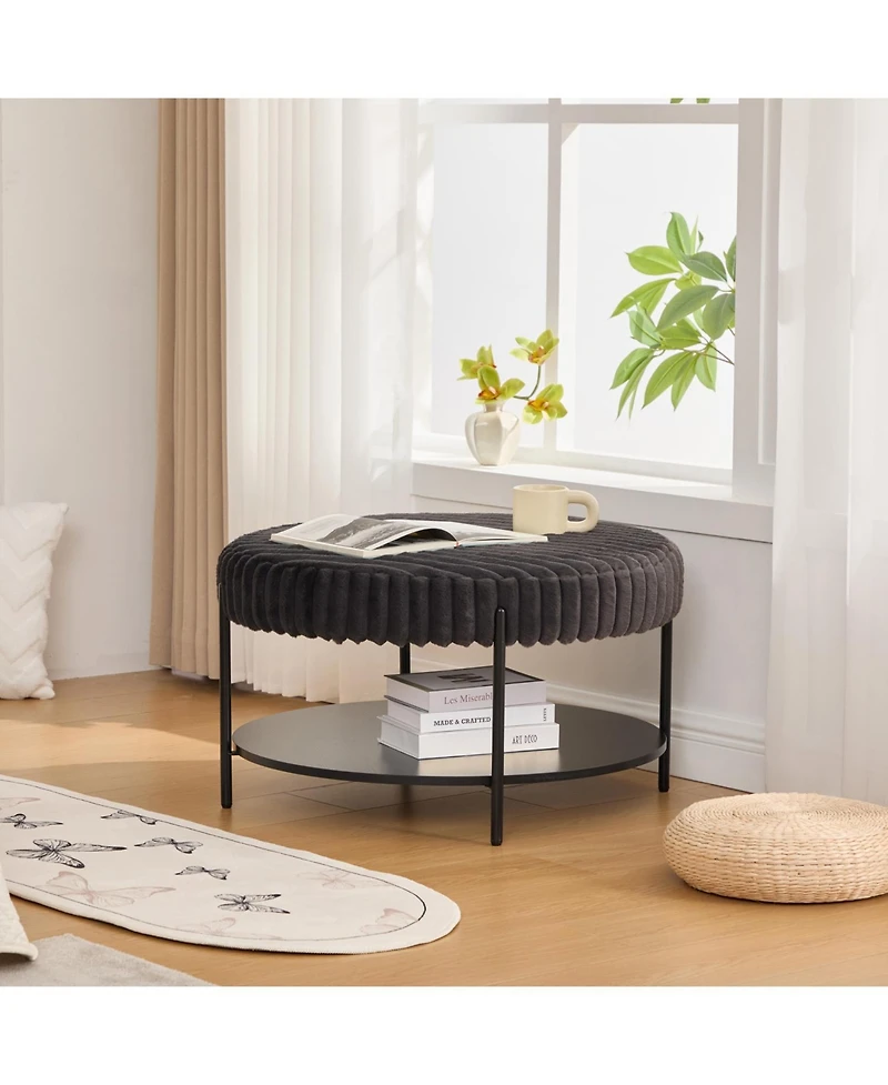 Streamdale Furniture Upholstered Round Ottoman Coffee Table with Storage - Charcoal