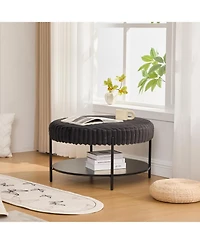 Streamdale Furniture Upholstered Round Ottoman Coffee Table with Storage - Charcoal