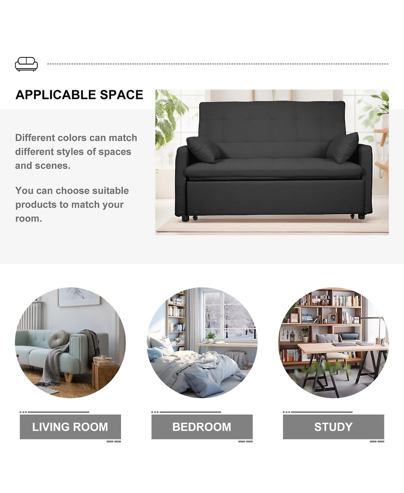 Streamdale Furniture 61" Fabric Sofa Bed with Storage Pockets & Adjustable Back