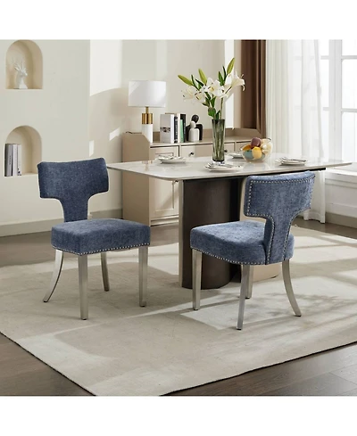 Streamdale Furniture Streamdale Mid Century Blue Chenille Dining Chairs (Set of 2