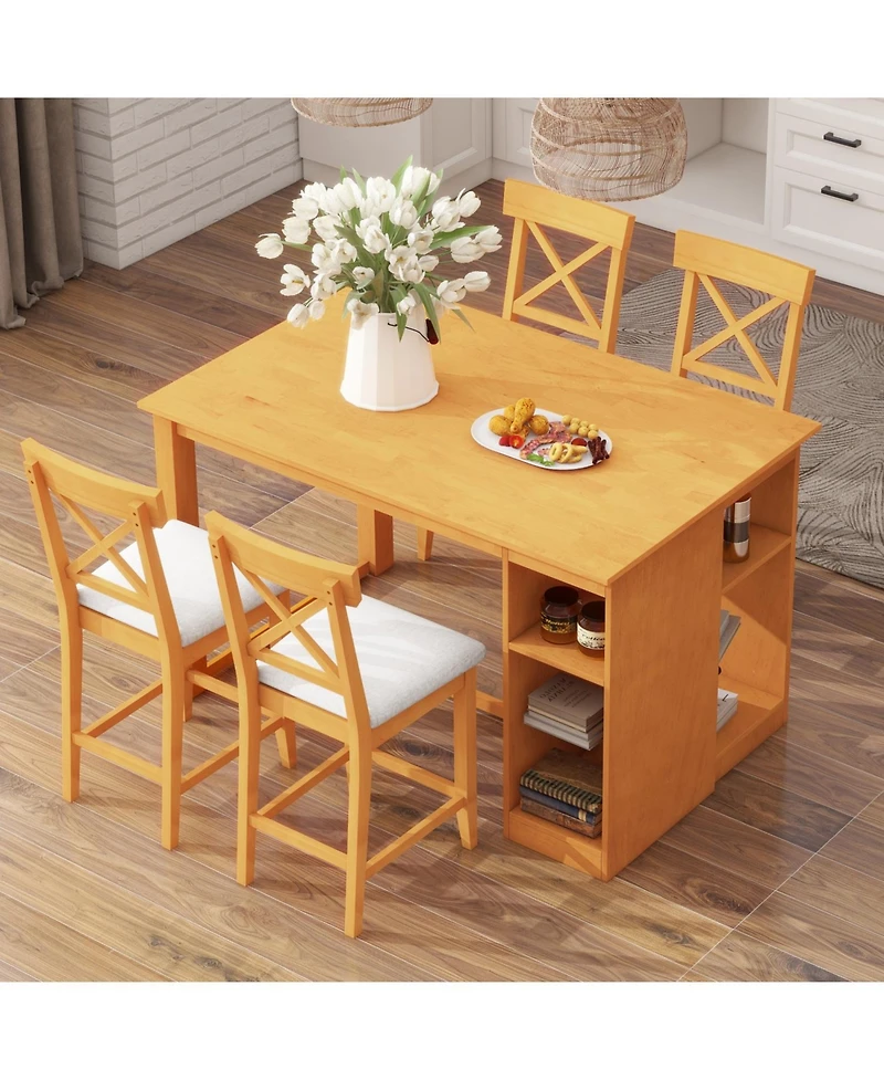 Streamdale Furniture 60" Farmhouse Counter Height Dining Set with Storage & Chairs, White