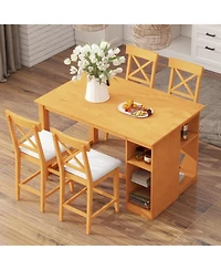 Streamdale Furniture 60" Farmhouse Counter Height Dining Set with Storage & Chairs, White