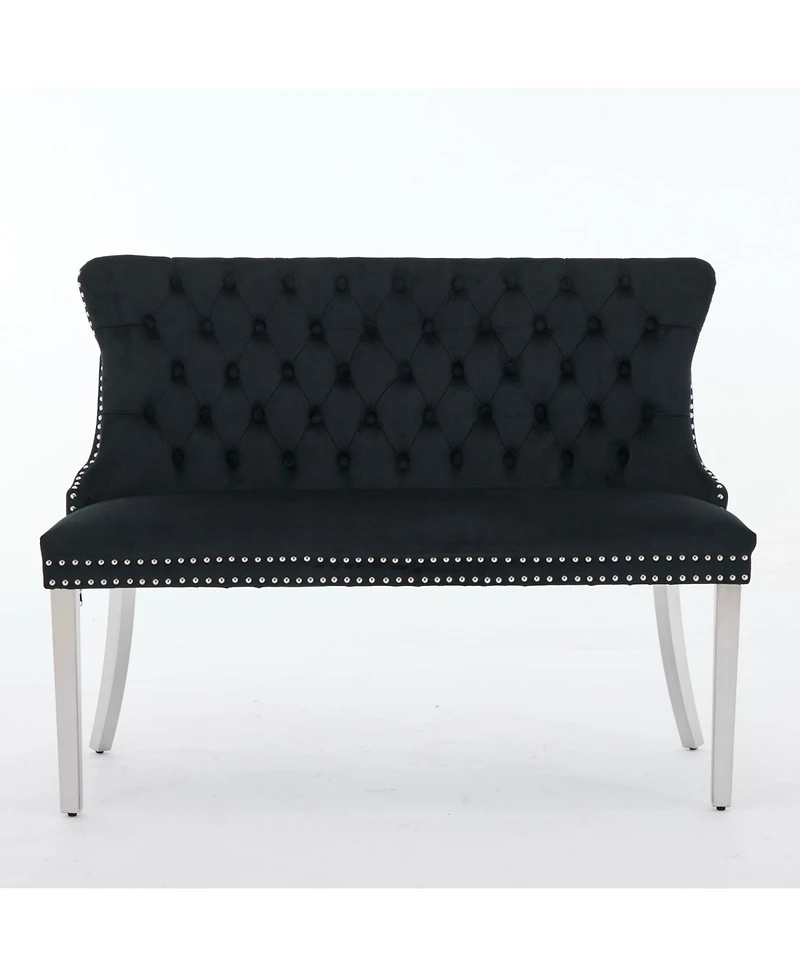 Streamdale Furniture + Loveseat Bench + Velvet + Tufted, Wing Back, Silver Legs + Dining