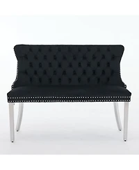 Streamdale Furniture + Loveseat Bench + Velvet + Tufted, Wing Back, Silver Legs + Dining