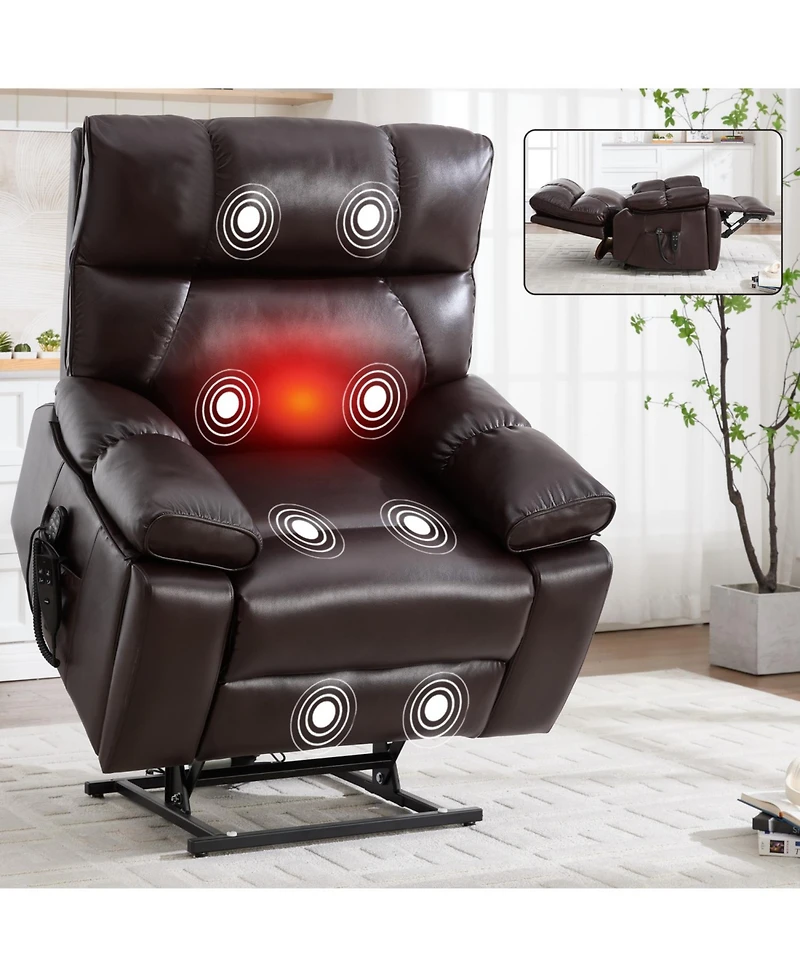 Streamdale Furniture Streamdale Brown Leatheraire Power Lift Recliner with Heat & Massage