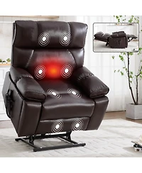 Streamdale Furniture Streamdale Brown Leatheraire Power Lift Recliner with Heat & Massage