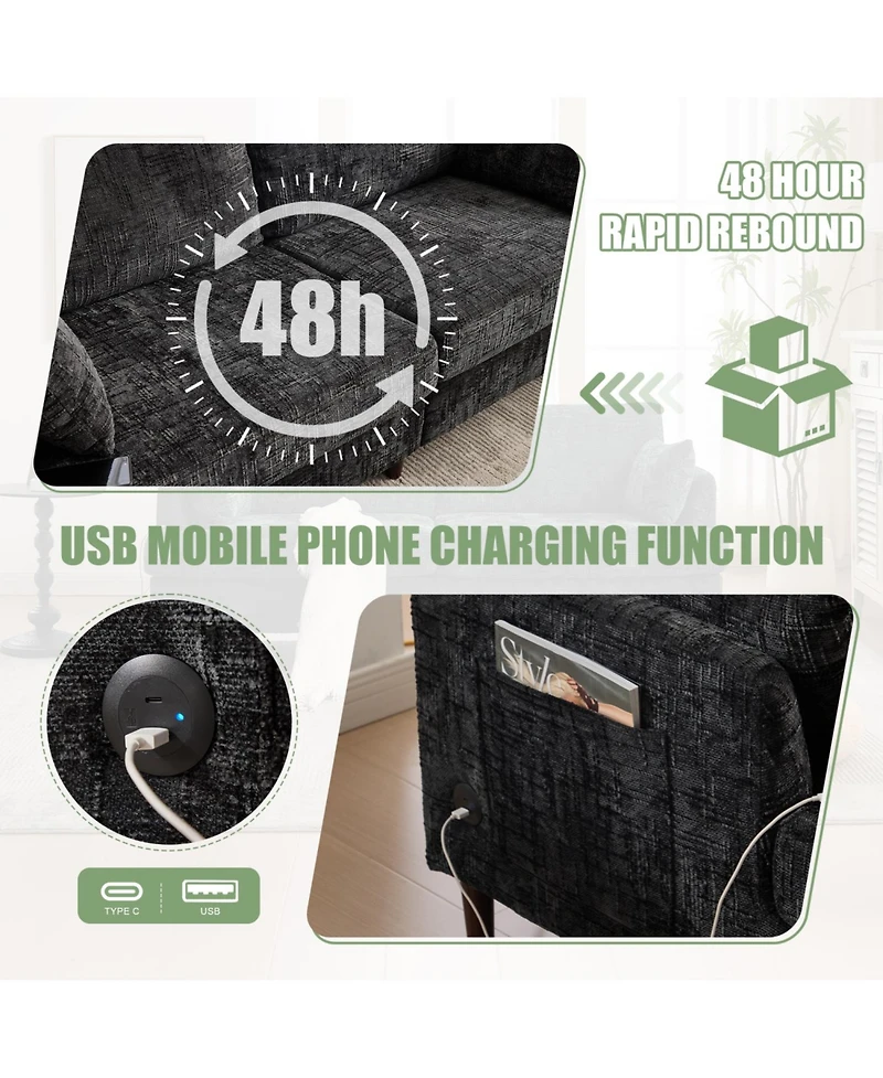 Streamdale Furniture Modern Chenille 2-Seater Sofa w/ Led