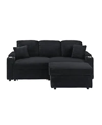Streamdale Furniture 80" Corduroy Sofa with Reclining, Cup Holders & Removable Footstool, Black