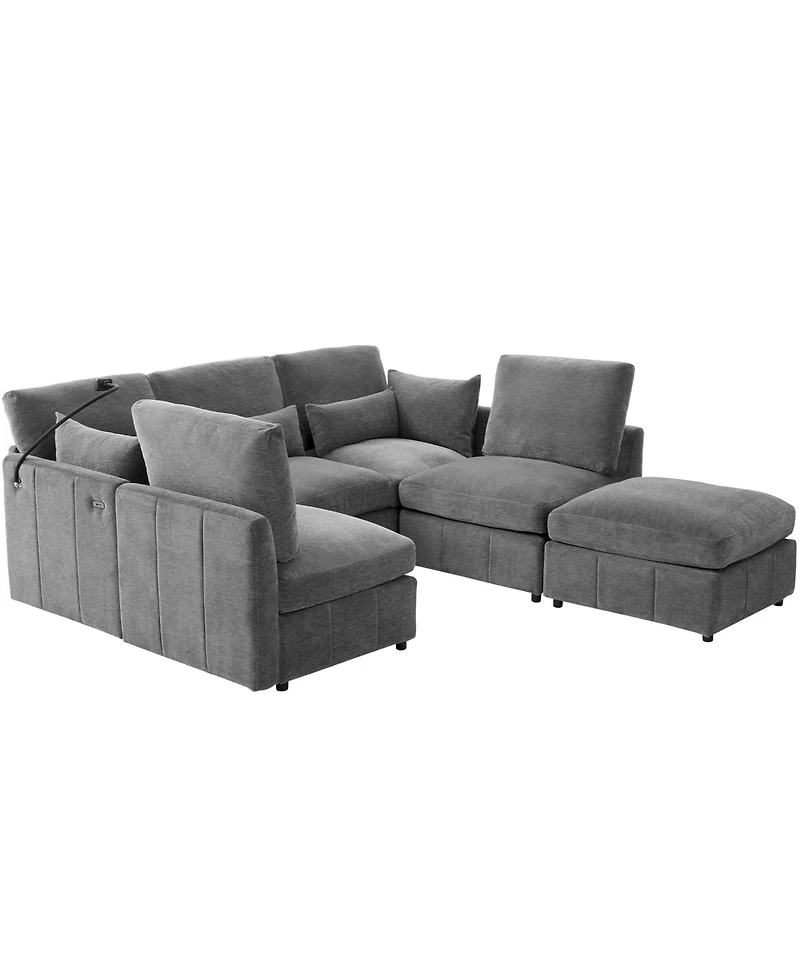 Streamdale Furniture Modern Sectional Sofa U-Shaped Couch w/ Ottoman, Usb & Phone Holder - Grey
