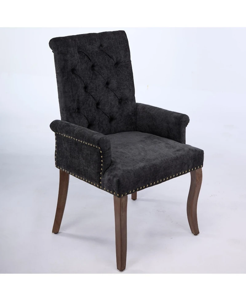 Streamdale Furniture Chenille Upholstered Dining Chair, Wood Legs, Tufted, Black