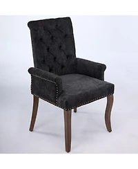 Streamdale Furniture Chenille Upholstered Dining Chair, Wood Legs, Tufted, Black