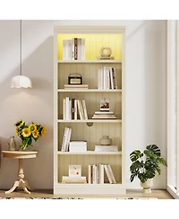 Streamdale Furniture 83.4" 5-Tier Bookcase with Light & Adjustable Shelves