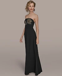 Donna Karan New York Women's Strapless Floral Hot Fix Maxi Dress