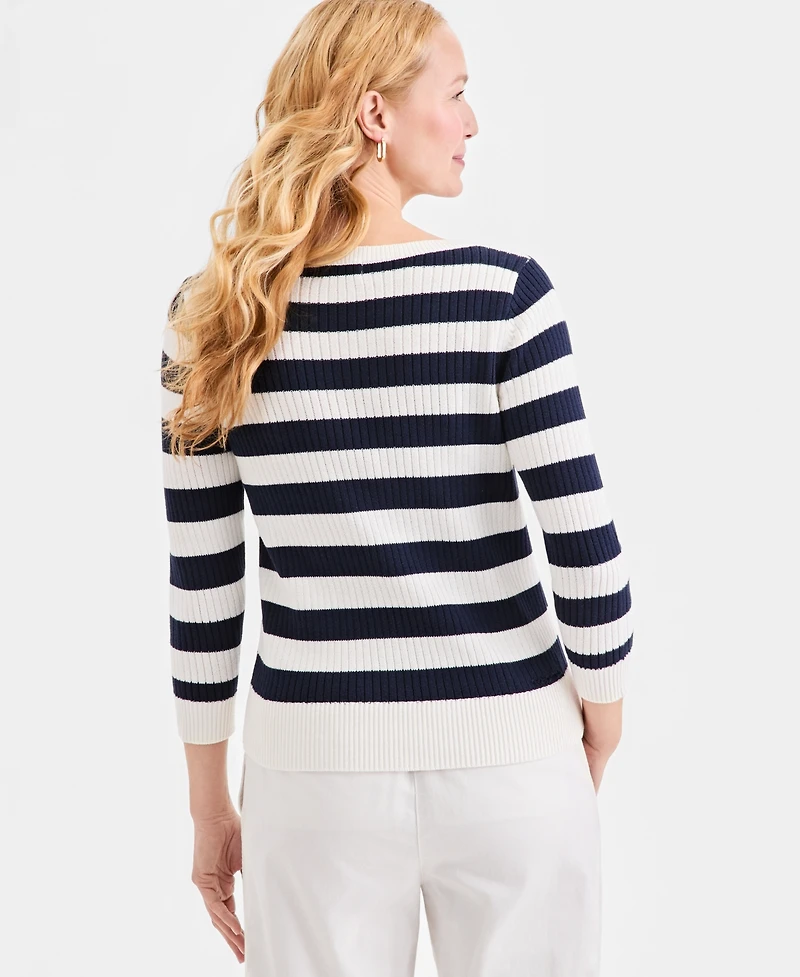 Style & Co Women's Ribbed Cotton Striped Boatneck Sweater, Macy's Exclusive