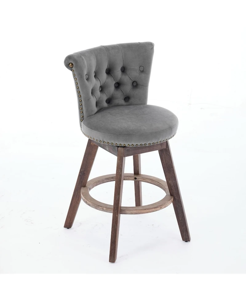 Streamdale Furniture 26" Swivel Counter Stools Set of 2, Velvet Upholstered, Gray