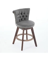 Streamdale Furniture 26" Swivel Counter Stools Set of 2, Velvet Upholstered, Gray